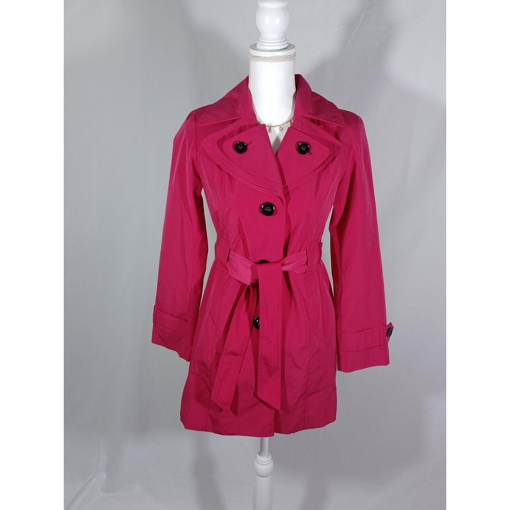 London Fog Coat Womens Petite PXS Pink Trench Belted‎ Double Breasted Jacket